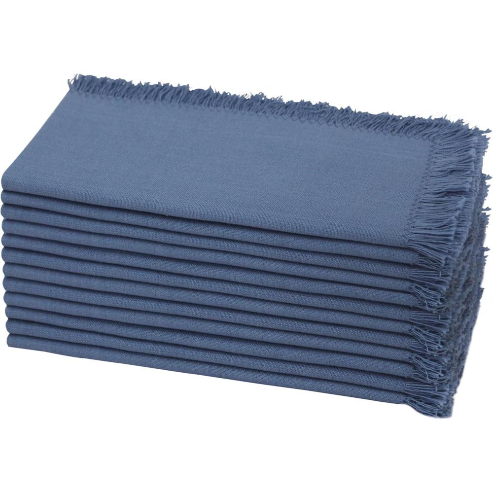 imageCotton Craft Napkins 12 Pack Oversized Dinner Napkins 20x20 Tomato 100 Cotton Tailored with Mitered corners and a generous hem Napkins are 38 larger than standard size napkinsBlue  Fringe