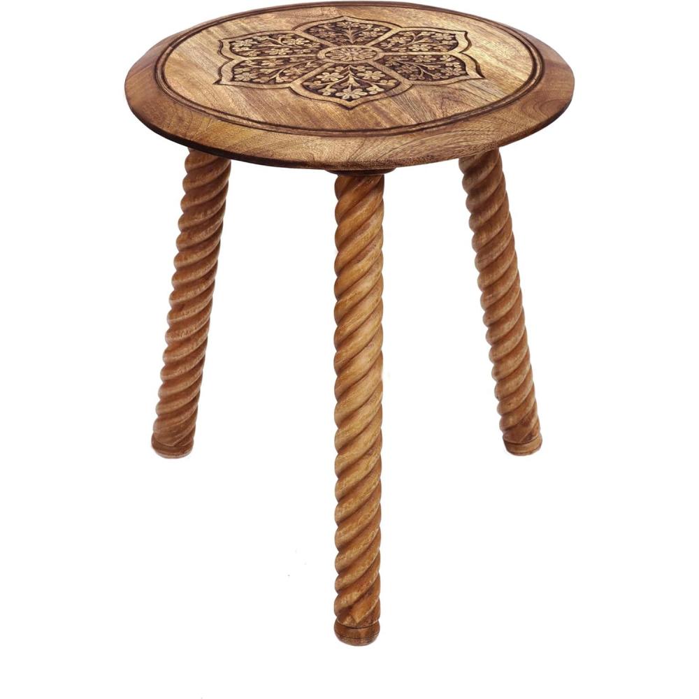 imageCotton Craft Solid Wood Accent End Table  Hand Carved Vintage Boho Folding Side Table  Small Spaces Entryway Farmhouse Living Room Bedside  No Tools Assembly 18x18 Round  Jaipur Antique BrownNatural