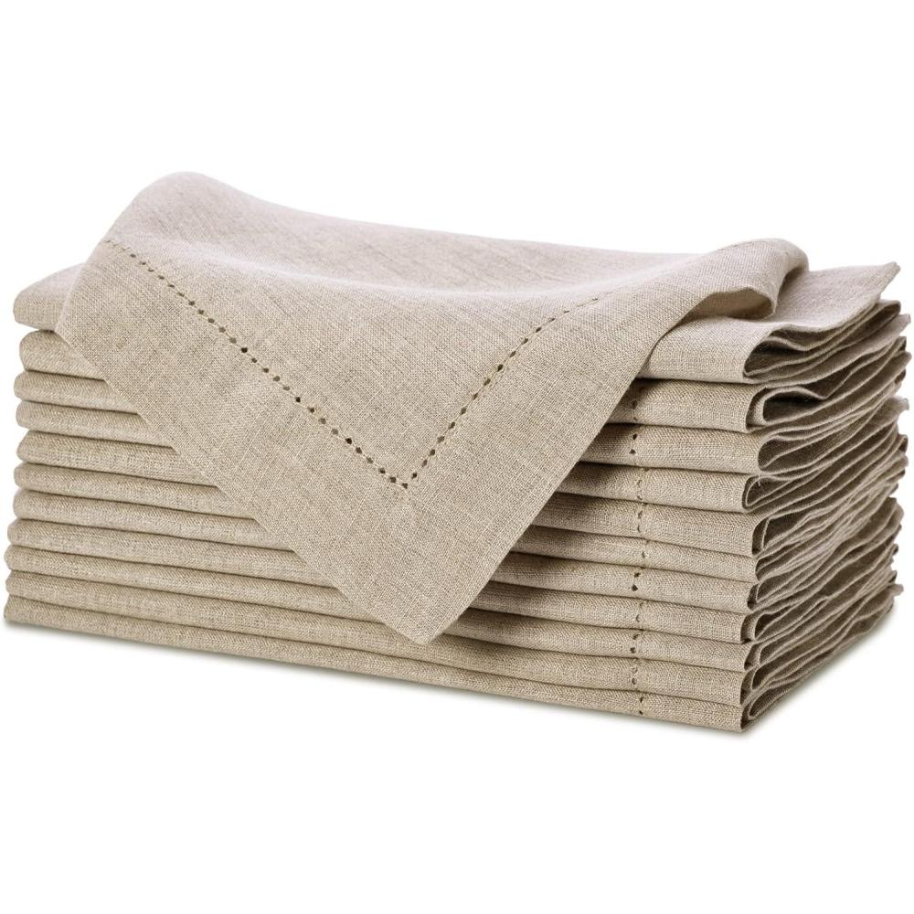 imageGenuine Linen Napkins  Set of 12 Cloth Napkins with Hemstitch Detail  Hand Crafted Pure Luxury Linen Reusable Lunch Dinner Napkin  Fall Summer Holiday Table  Large 18x18 Natural  COTTON CRAFTNatural