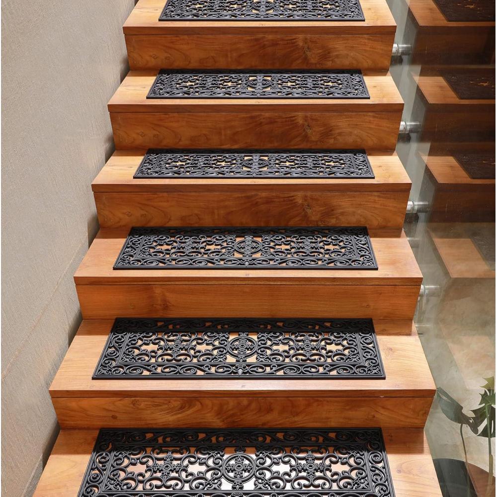 imageIRONGATE Stair Treads  6 Pack Staircase Step Treads  Rubber Indoor Outdoor Non Slip Floor Mats  Rugged Sturdy Heavy Duty Skid Resistant Floor Tile Pool Garage Drainage Non Slip Stair Tread  10x306 Pack