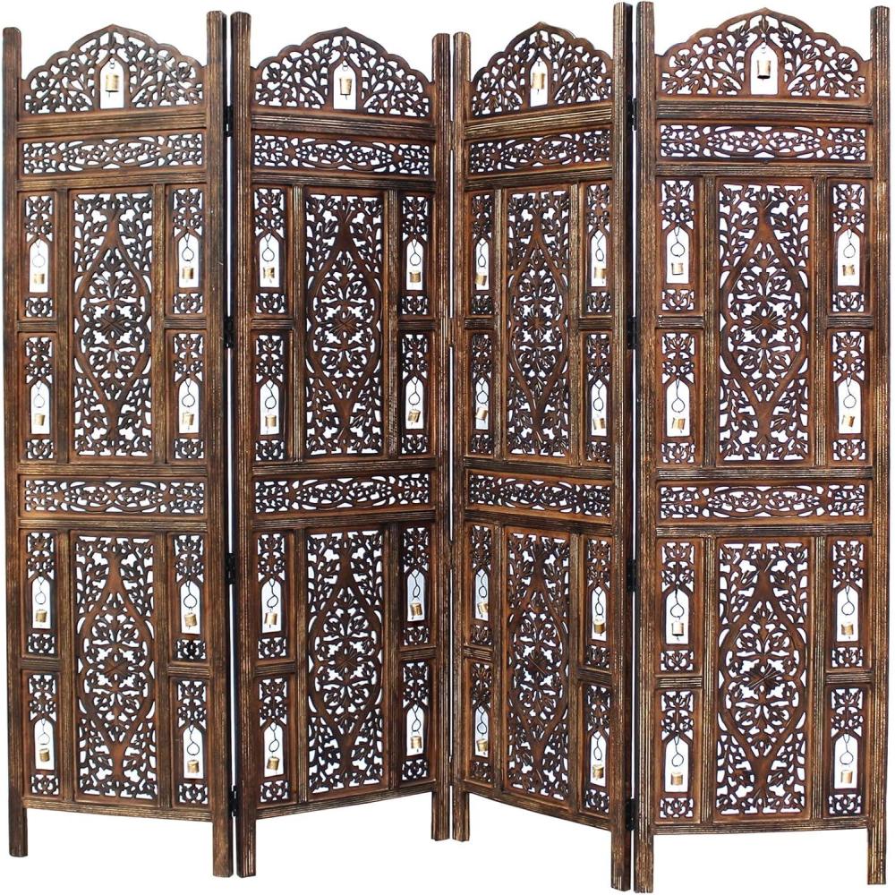 imageRoom Divider Wood Floor Screen Partition  Sari Patchwork Fabric on Antique Brown Wood Frame  Three Folding Panels 60x72  Free Standing Portable Small Spaces Boho Hand Crafted Screen  COTTON CRAFTGhanti  Antique Brown