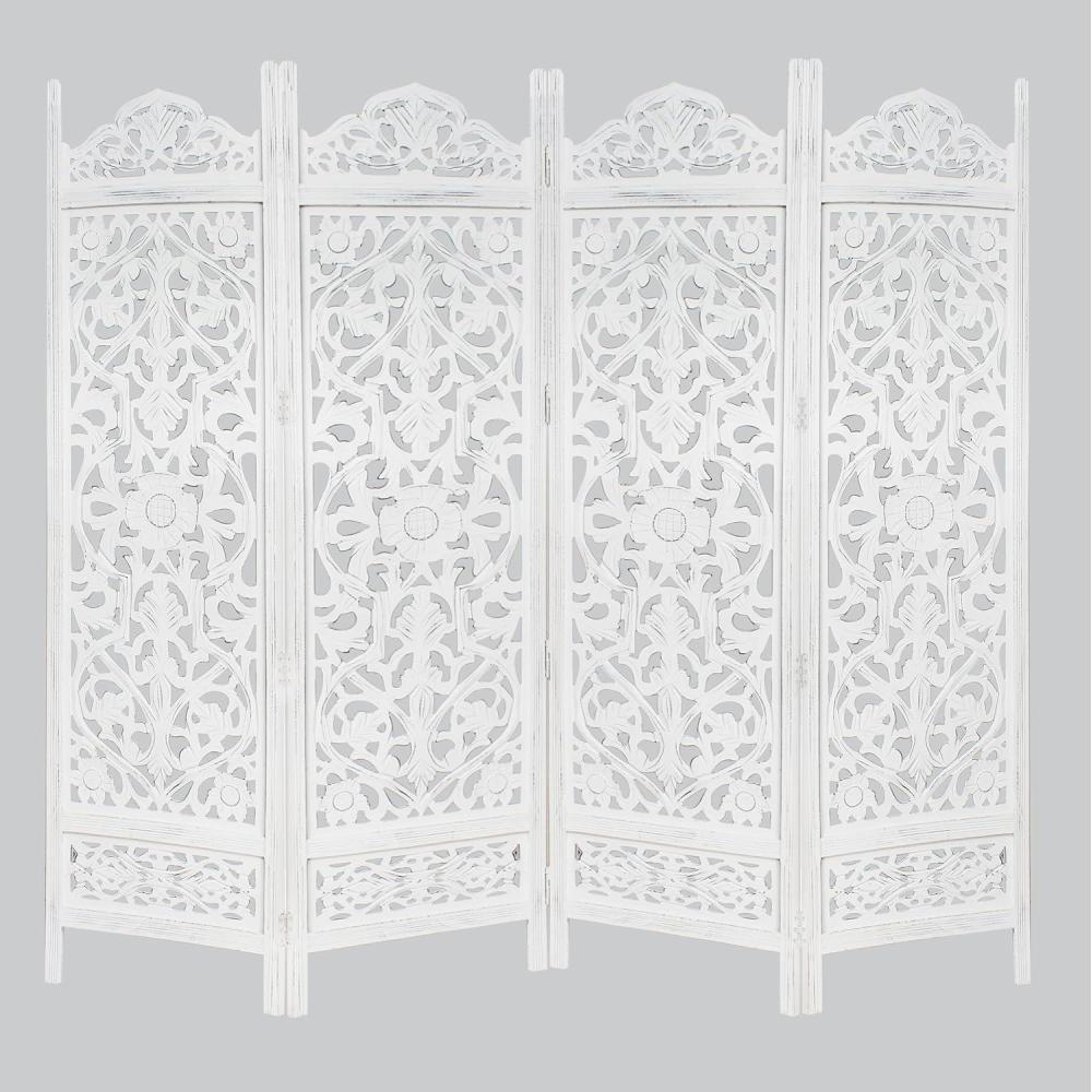 imageRoom Divider Wood Floor Screen Partition  Sari Patchwork Fabric on Antique Brown Wood Frame  Three Folding Panels 60x72  Free Standing Portable Small Spaces Boho Hand Crafted Screen  COTTON CRAFTKaveri  White