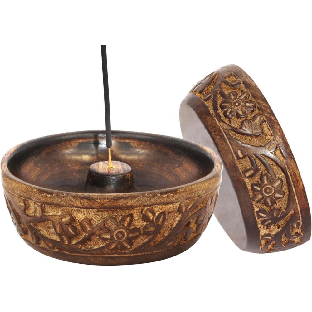 imageSheesham Wood Incense Burner Holder  Set of 2 Coffin Style Sun Moon Inlay Handmade Aromatherapy Room Freshener Fragrance Cone Incense Stick Burner Ash Catcher  Zen Home Gift  12x2x2  COTTON CRAFTNatural