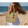 COTTON CRAFT – Hand Braided Multi Chindi & Jute Tote Bag – 20x13x11 – Reuseable Multipurpose Bag – Grocery Shopping – Beach – Made from Colorful Recycled Rag Strips – Accented with Colorful Pompoms(Natural)