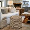 COTTON CRAFT Braided Pouf – Cylindrical Jute Cotton Ottoman – Boho Foot Stool – Bedroom Dorm Family Room Accent Seating – Rustic Decorative Round Pouf – 15 Dia x 16 Height – Natural Black Pinstripe(Black Pinstripe)