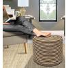 COTTON CRAFT Braided Pouf – Cylindrical Jute Cotton Ottoman – Boho Foot Stool – Bedroom Dorm Family Room Accent Seating – Rustic Decorative Round Pouf – 15 Dia x 16 Height – Natural Black Pinstripe(Black Pinstripe)