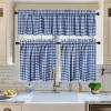 COTTON CRAFT Café Kitchen Window Curtain 3 Pc – Tier Curtains with Valance – Gingham Buffalo Check 100% Cotton Window Panel Treatment – Farmhouse Country Rustic Laundry Bedroom – 30×36 / 16×60 – Black(Blue & White)