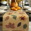 COTTON CRAFT Christmas Beaded Table Runner – Poinsettia – Xmas Holiday Harvest Autumn Fall Thanksgiving Celebration Festive Party Handmade Kitchen Dining Tabletop Décor Tablerunner – 13×36 – Red Green(Scattered Leaves)