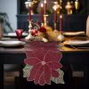 COTTON CRAFT Christmas Beaded Table Runner – Poinsettia – Xmas Holiday Harvest Autumn Fall Thanksgiving Celebration Festive Party Handmade Kitchen Dining Tabletop Décor Tablerunner – 13×36 – Red Green(Poinsettia)
