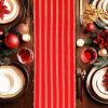 COTTON CRAFT Christmas Table Runner – Xmas Tartan Plaid Festive Tablerunner – Pure Cotton Gingham Buffalo Check Reusable Decorative Holiday Party Celebration Table Décor – 13×72 Inch – Red Green Multi(Red Gold Bells Stripe)