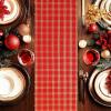 COTTON CRAFT Christmas Table Runner – Xmas Tartan Plaid Festive Tablerunner – Pure Cotton Gingham Buffalo Check Reusable Decorative Holiday Party Celebration Table Décor – 13×72 Inch – Red Green Multi(Red Gold Bells Plaid)