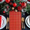 COTTON CRAFT Christmas Table Runner – Xmas Tartan Plaid Festive Tablerunner – Pure Cotton Gingham Buffalo Check Reusable Decorative Holiday Party Celebration Table Décor – 13×72 Inch – Red Green Multi(Red Gold Bells Plaid)