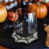 COTTON CRAFT Glitz Handmade Beaded Bar Drink Tabletop Protection Coasters – Set of 8 – Halloween Harvest Autumn Fall Thanksgiving Holiday Christmas Xmas Celebration Festive Party – 4 in Round – Silver(Black Silver Web)