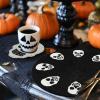 COTTON CRAFT Glitz Handmade Beaded Bar Drink Tabletop Protection Coasters – Set of 8 – Halloween Harvest Autumn Fall Thanksgiving Holiday Christmas Xmas Celebration Festive Party – 4 in Round – Silver(Black White Skull)