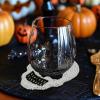 COTTON CRAFT Glitz Handmade Beaded Bar Drink Tabletop Protection Coasters – Set of 8 – Halloween Harvest Autumn Fall Thanksgiving Holiday Christmas Xmas Celebration Festive Party – 4 in Round – Silver(Black White Skull)