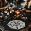 COTTON CRAFT Glitz Handmade Beaded Charger Placemats – Set of 4 – Halloween Harvest Autumn Fall Holiday Christmas Xmas Dining Celebration Festive Party Table Décor – 13.5 inch Round – Red(Silver Black – Spider Web)