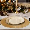 COTTON CRAFT Glitz Handmade Beaded Charger Placemats – Set of 4 – Halloween Harvest Autumn Fall Holiday Christmas Xmas Dining Celebration Festive Party Table Décor – 13.5 inch Round – Red(Gold Bells)