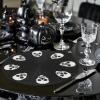 COTTON CRAFT Glitz Handmade Beaded Charger Placemats – Set of 4 – Halloween Harvest Autumn Fall Holiday Christmas Xmas Dining Celebration Festive Party Table Décor – 13.5 inch Round – Red(Black White)