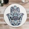 COTTON CRAFT Glitz Handmade Beaded Charger Placemats – Set of 4 – Halloween Harvest Autumn Fall Holiday Christmas Xmas Dining Celebration Festive Party Table Décor – 13.5 inch Round – Red(Blue – Evil Eye Hamsa)