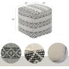 COTTON CRAFT Hand Tufted Pouf – Bedroom Dorm Home Accent – Foot Stool – Ottoman – Bean Bag – Versatile Modern Comfortable Prefilled Woven Cotton Square Pouf Footrest – 16x16x16 inches – Ivory(Ivory Black Stripe)