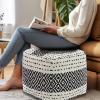 COTTON CRAFT Hand Tufted Pouf – Bedroom Dorm Home Accent – Foot Stool – Ottoman – Bean Bag – Versatile Modern Comfortable Prefilled Woven Cotton Square Pouf Footrest – 16x16x16 inches – Ivory(Ivory Black Aztec)