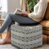 COTTON CRAFT Hand Tufted Pouf – Bedroom Dorm Home Accent – Foot Stool – Ottoman – Bean Bag – Versatile Modern Comfortable Prefilled Woven Cotton Square Pouf Footrest – 16x16x16 inches – Ivory(Ivory Black Stripe)
