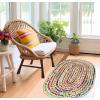 COTTON CRAFT Jute Chindi Braid Rag Rug – Boho Farmhouse Rustic Area Accent Throw Rug – Handwoven Reversible Natural Recycled Cotton – Living Room Den Study Home Décor Gift – 4 Feet Round – Multi Color(2′ x 3′ (Oval))