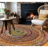 COTTON CRAFT Jute Chindi Braid Rag Rug – Boho Farmhouse Rustic Area Accent Throw Rug – Handwoven Reversible Natural Recycled Cotton – Living Room Den Study Home Décor Gift – 4 Feet Round – Multi Color(8′ (Round))