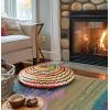 COTTON CRAFT Jute Chindi Braid Rag Rug – Boho Farmhouse Rustic Area Accent Throw Rug – Handwoven Reversible Natural Recycled Cotton – Living Room Den Study Home Décor Gift – 4 Feet Round – Multi Color(Floor Pillow)