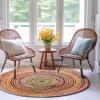 COTTON CRAFT Jute Chindi Braid Rag Rug – Boho Farmhouse Rustic Area Accent Throw Rug – Handwoven Reversible Natural Recycled Cotton – Living Room Den Study Home Décor Gift – 4 Feet Round – Multi Color(3′ (Round))
