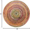 COTTON CRAFT Jute Chindi Braid Rag Rug – Boho Farmhouse Rustic Area Accent Throw Rug – Handwoven Reversible Natural Recycled Cotton – Living Room Den Study Home Décor Gift – 4 Feet Round – Multi Color(6′ (Round))