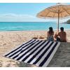 COTTON CRAFT Oversized Extra Wide XL Beach Blanket Towel for Two – 58×68-100% Cotton Velour – Big & Huge – Pool Picnic Bath Jacquard Thick Plush Super Soft Luxury – 450 GSM – Summer Trellis Pool Blue(Cabana Stripe – Navy)