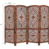 COTTON CRAFT Room Divider Wood Floor Screen – Kamal Antique White 4 Folding Panel 72×80 – Portable Reversible Functional Decorative Partition – Reversible Boho Freestanding Small Spaces Privacy(Kosi – Brown)