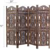 COTTON CRAFT Room Divider Wood Floor Screen – Kamal Antique White 4 Folding Panel 72×80 – Portable Reversible Functional Decorative Partition – Reversible Boho Freestanding Small Spaces Privacy(Ghanti – Antique Brown)