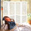 COTTON CRAFT Room Divider Wood Floor Screen – Kamal Antique White 4 Folding Panel 72×80 – Portable Reversible Functional Decorative Partition – Reversible Boho Freestanding Small Spaces Privacy(Kosi – White)