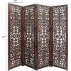 COTTON CRAFT Room Divider Wood Floor Screen – Kamal Antique White 4 Folding Panel 72×80 – Portable Reversible Functional Decorative Partition – Reversible Boho Freestanding Small Spaces Privacy(Scroll – Antique Brown)