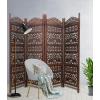 COTTON CRAFT Room Divider Wood Floor Screen – Kamal Antique White 4 Folding Panel 72×80 – Portable Reversible Functional Decorative Partition – Reversible Boho Freestanding Small Spaces Privacy(Hathi – Walnut Brown)
