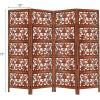 COTTON CRAFT Room Divider Wood Floor Screen – Kamal Antique White 4 Folding Panel 72×80 – Portable Reversible Functional Decorative Partition – Reversible Boho Freestanding Small Spaces Privacy(Padma – Brown)