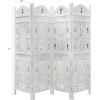 COTTON CRAFT Room Divider Wood Floor Screen – Kamal Antique White 4 Folding Panel 72×80 – Portable Reversible Functional Decorative Partition – Reversible Boho Freestanding Small Spaces Privacy(Ghanti Bells – Antique White)