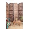 COTTON CRAFT Room Divider Wood Floor Screen – Kamal Antique White 4 Folding Panel 72×80 – Portable Reversible Functional Decorative Partition – Reversible Boho Freestanding Small Spaces Privacy(Rajasthan – Antique Brown)