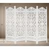 COTTON CRAFT Room Divider Wood Floor Screen – Kamal Antique White 4 Folding Panel 72×80 – Portable Reversible Functional Decorative Partition – Reversible Boho Freestanding Small Spaces Privacy(Kaveri – White)