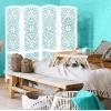 COTTON CRAFT Room Divider Wood Floor Screen – Kamal Antique White 4 Folding Panel 72×80 – Portable Reversible Functional Decorative Partition – Reversible Boho Freestanding Small Spaces Privacy(Kosi – White)