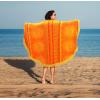 COTTON CRAFT Round Beach Towel Blanket – 100% Cotton Plush Jacquard Velour 5 Foot Pool Picnic Towel Yoga Meditation Mat – 60 Inch Circular Beach Blanket Throw with Fringe – Cabana Stripe Blue Green(Sunshine Orange Yellow)