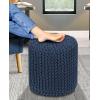 COTTON CRAFT Round Dori Pouf – Cotton Braid Cord Cable Knitted Ottoman – Foot Stool Footrest Floor Pouf Accent Furniture Bean Bag – Living Room Dorm Décor – 20.5 Dia x 13.5 High – Round Ivory Cream(Blue – Cylindrical)