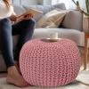 COTTON CRAFT Round Dori Pouf – Cotton Braid Cord Cable Knitted Ottoman – Foot Stool Footrest Floor Pouf Accent Furniture Bean Bag – Living Room Dorm Décor – 20.5 Dia x 13.5 High – Round Ivory Cream(Blush Pink – Round)