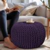 COTTON CRAFT Round Dori Pouf – Cotton Braid Cord Cable Knitted Ottoman – Foot Stool Footrest Floor Pouf Accent Furniture Bean Bag – Living Room Dorm Décor – 20.5 Dia x 13.5 High – Round Ivory Cream(Deep Plum – Round)
