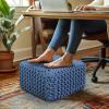 COTTON CRAFT Round Dori Pouf – Cotton Braid Cord Cable Knitted Ottoman – Foot Stool Footrest Floor Pouf Accent Furniture Bean Bag – Living Room Dorm Décor – 20.5 Dia x 13.5 High – Round Ivory Cream(Blue – Cube Small)