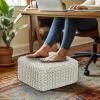 COTTON CRAFT Round Dori Pouf – Cotton Braid Cord Cable Knitted Ottoman – Foot Stool Footrest Floor Pouf Accent Furniture Bean Bag – Living Room Dorm Décor – 20.5 Dia x 13.5 High – Round Ivory Cream(Ivory – Cube Small)