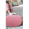 COTTON CRAFT Round Dori Pouf – Cotton Braid Cord Cable Knitted Ottoman – Foot Stool Footrest Floor Pouf Accent Furniture Bean Bag – Living Room Dorm Décor – 20.5 Dia x 13.5 High – Round Ivory Cream(Pink – Round)