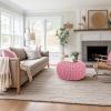 COTTON CRAFT Round Dori Pouf – Cotton Braid Cord Cable Knitted Ottoman – Foot Stool Footrest Floor Pouf Accent Furniture Bean Bag – Living Room Dorm Décor – 20.5 Dia x 13.5 High – Round Ivory Cream(Pink – Round)